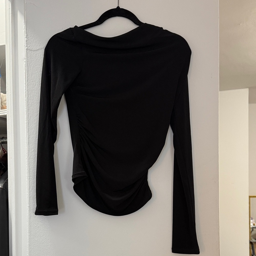 NWT MANGO Black Long Sleeve Draped Top SIZE XS